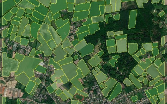 Field boundaries delineated over farmland
