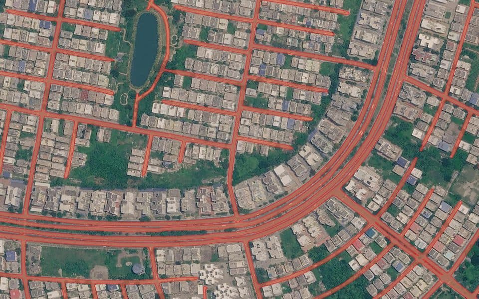 Road network polygons over a suburban area